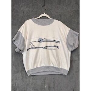 Vintage 80s Pannill Colorado Short Sleeve Sweatshirt Gray Cream Graphic Large